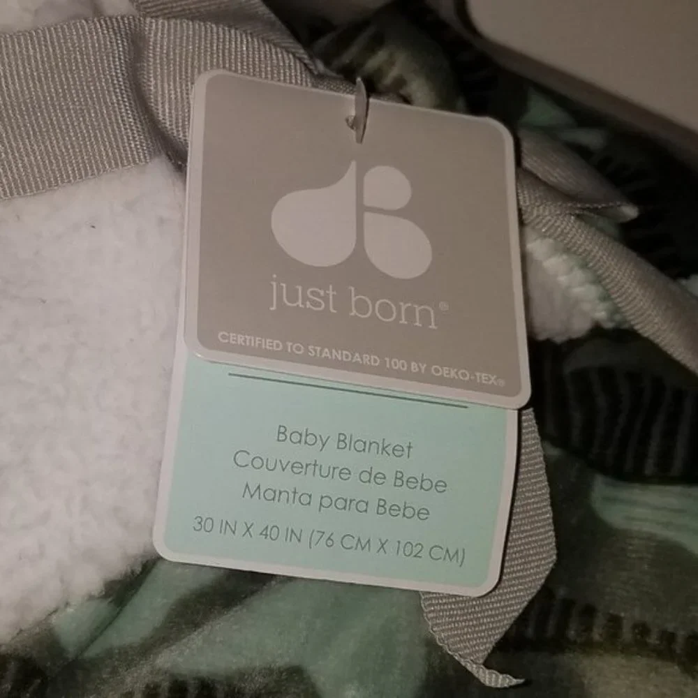 NWT Just Born Green Camouflage Baby Blanket Lovey White Sherpa SOFT 30x40